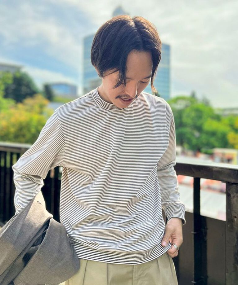 NOLLEY'S goodman「《ビジカジ対応》セミシルケットスムース ボーダードレスT長袖 24AW」|Tシャツ・カットソー|