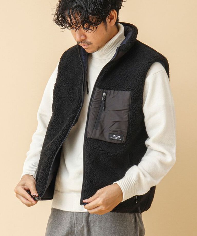 NOLLEY'S goodman「【TAION/タイオン】《配色別注》リバーシブル ボア×ダウンベスト 24AW」|ダウンベスト・ベスト|ブラック・グレー系1