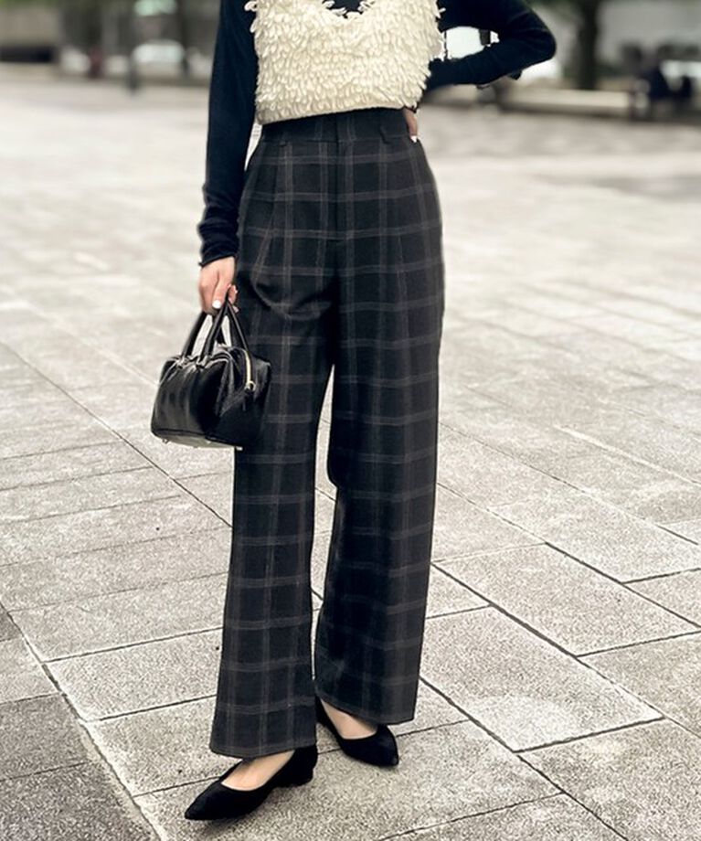 NOLLEY'S「◇【WEB限定】ウォッシャブル両面起毛チェックタックワイドパンツ」|その他|グレー系その他2