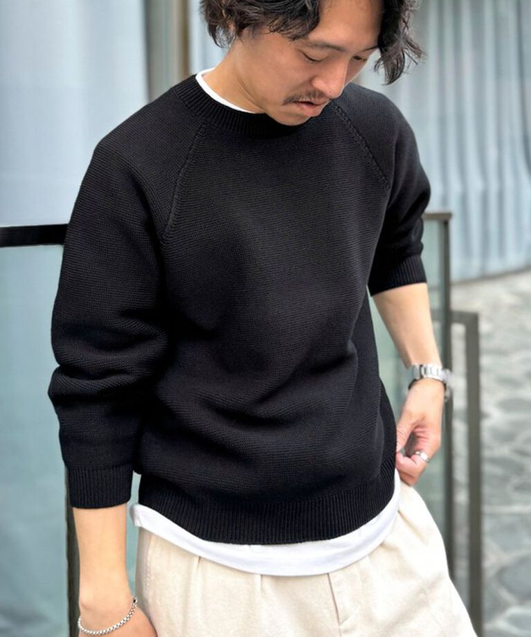 NOLLEY'S goodman「7Gガーター ラグランスリーブ プルオーバーニット（インナー付き）25SS」|ニット・セーター|ブラック