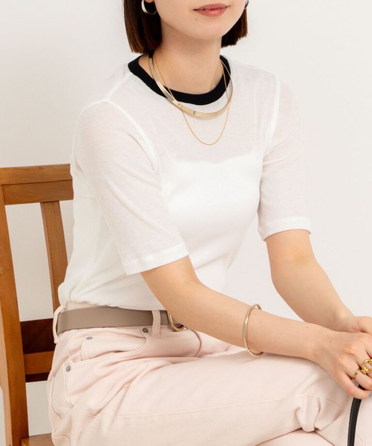 NOLLEY'S sophi「シアー配色トリミング半袖Tシャツ」|Tシャツ・カットソー|ホワイト