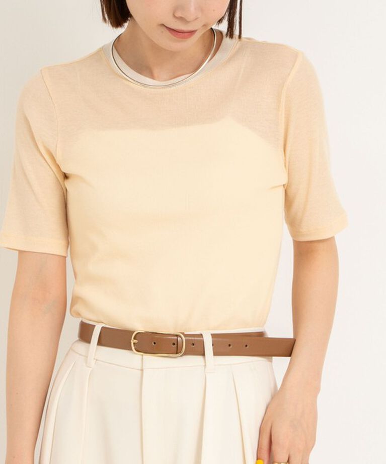 NOLLEY'S sophi「シアー配色トリミング半袖Tシャツ」|Tシャツ・カットソー|オレンジ