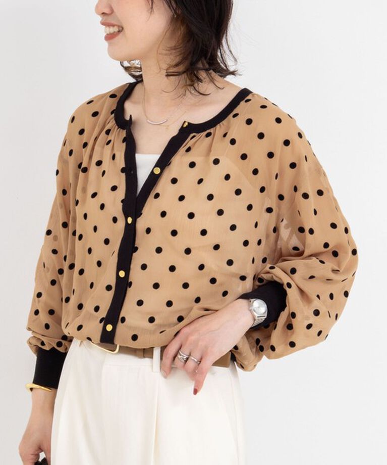 NOLLEY'S「シアーフロッキードットクルーネックカーディガン」|カーディガン|