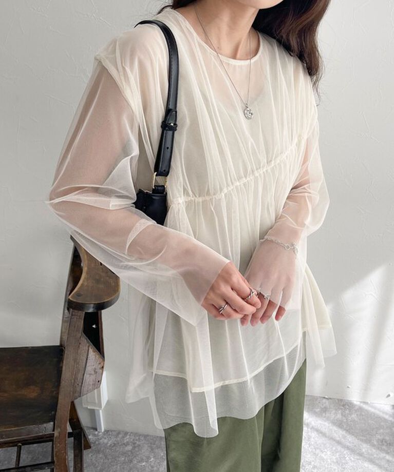 fredy emue「チュールシャーリングブラウス」|Tシャツ・カットソー|
