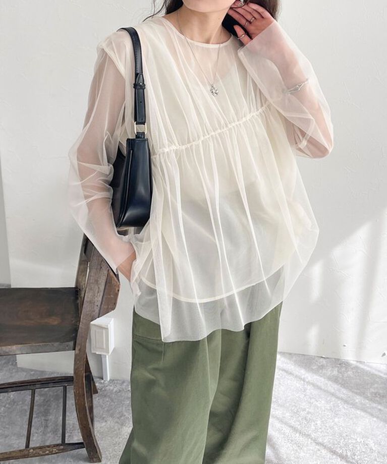 fredy emue「チュールシャーリングブラウス」|Tシャツ・カットソー|