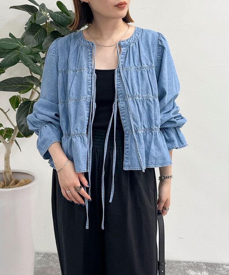 fredy emue「シャーリングリボンデニムシャツ」|シャツ・ブラウス|サックスブルー