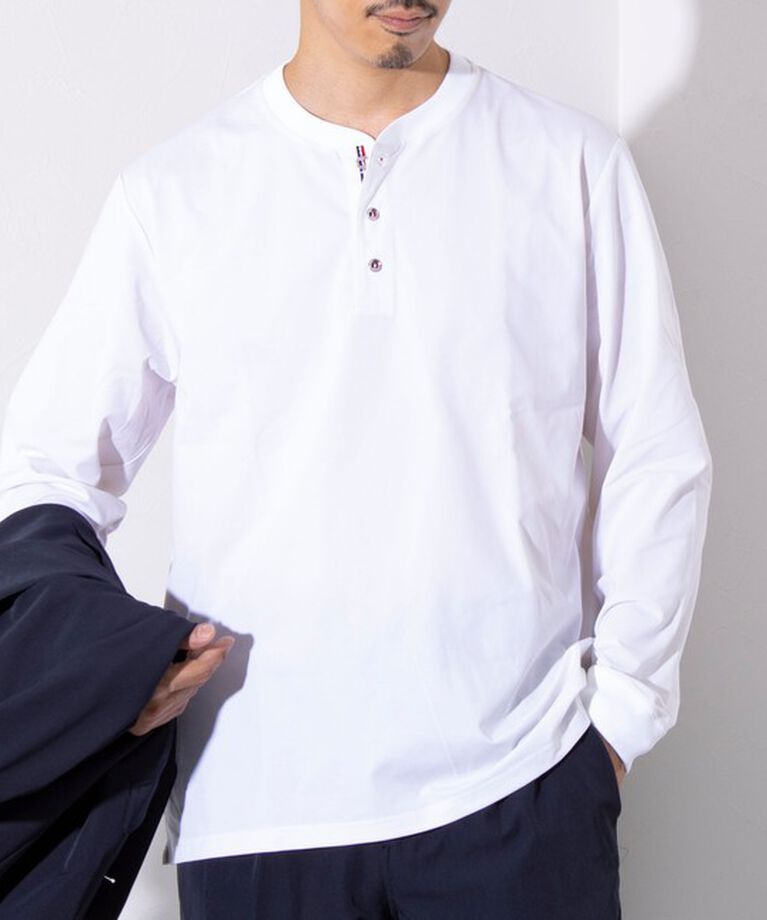 GLOSTER「【GLOSTER/グロスター】パラシュートボタン ヘンリーネック 天竺 長袖Tシャツ ロンT」|Tシャツ・カットソー|ホワイト