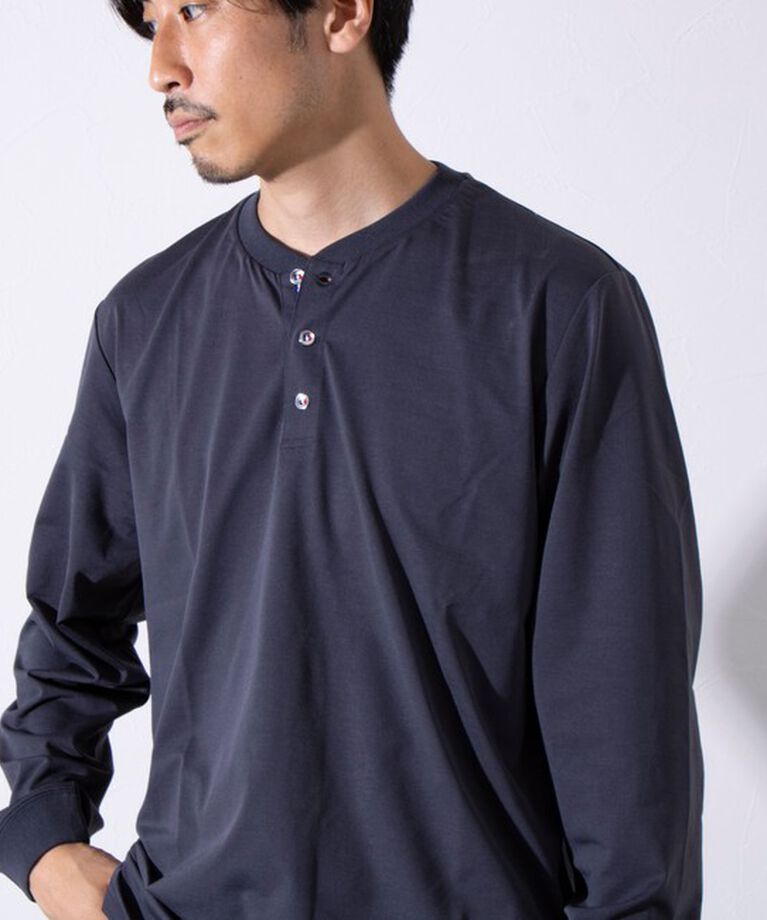 GLOSTER「【GLOSTER/グロスター】パラシュートボタン ヘンリーネック 天竺 長袖Tシャツ ロンT」|Tシャツ・カットソー|チャコールグレー