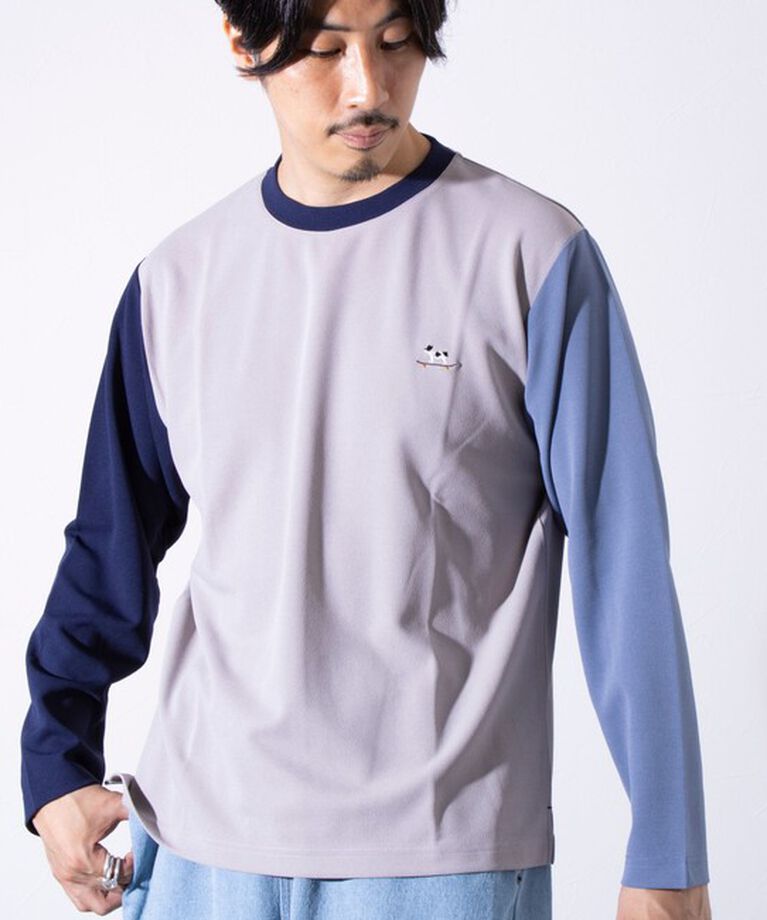 GLOSTER「【GLOSTER/グロスター】フレンチブルドッグ刺繍 カットジョーゼット長袖Tシャツ ワンポイント」|Tシャツ・カットソー|グレー系その他