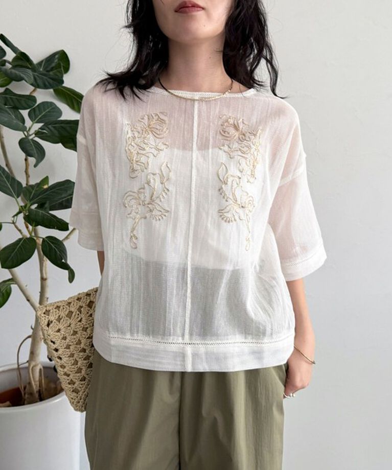 fredy emue「MADE INDIA コットンネットザリ刺繍プルオーバー」|シャツ・ブラウス|オフホワイト