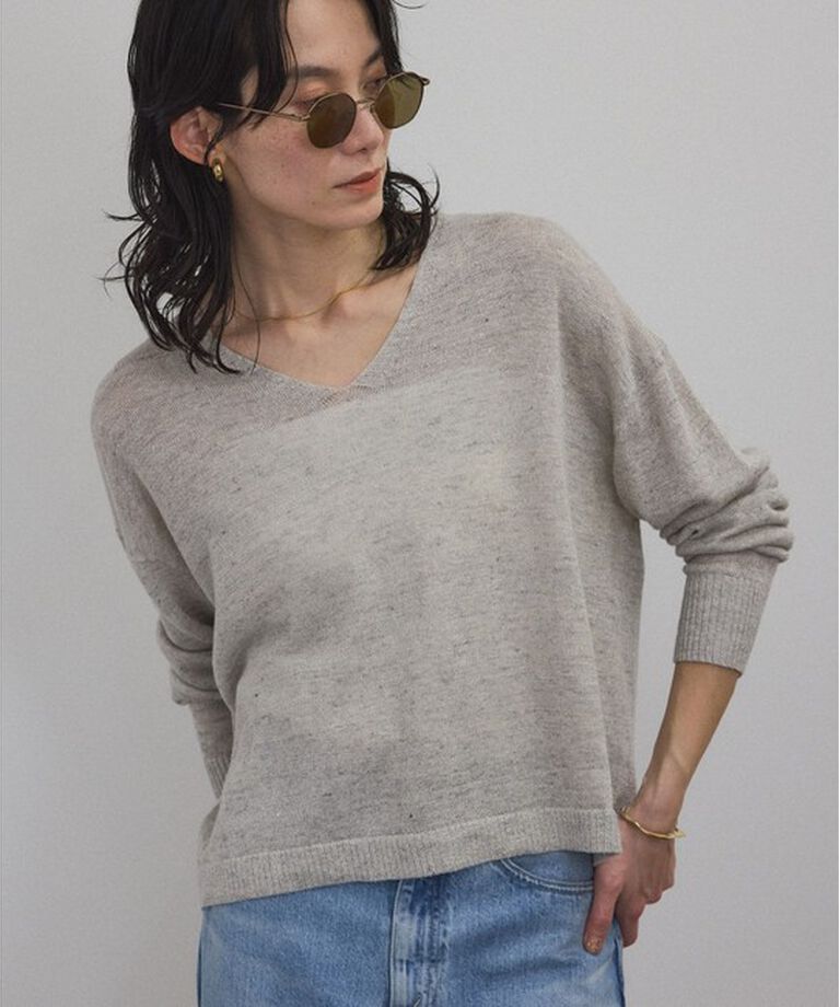 SALON adam et rope'「［スパークルリネン］シアーラメニットVネックプルオーバー」|ニット・セーター|
