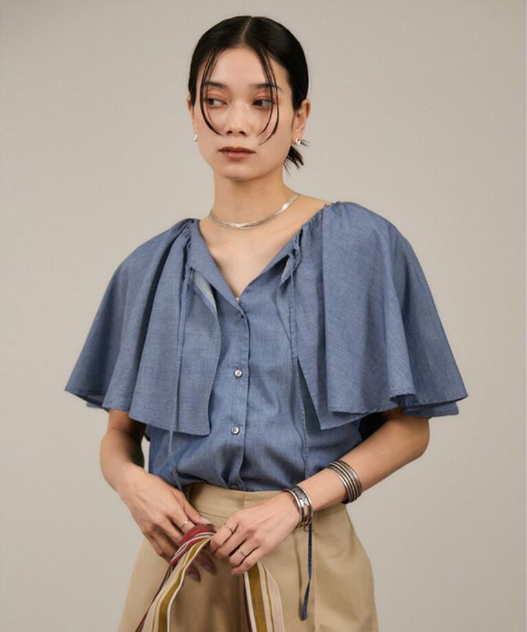 SALON adam et rope'「【WEB限定】デニムフリルカラーノースリーブブラウス」|シャツ・ブラウス|