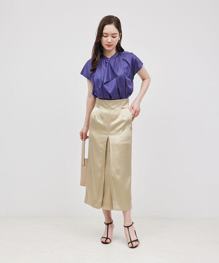 ROPE「【洗える】クリア天竺ラッフルフレンチスリーブカットソー」|シャツ・ブラウス|