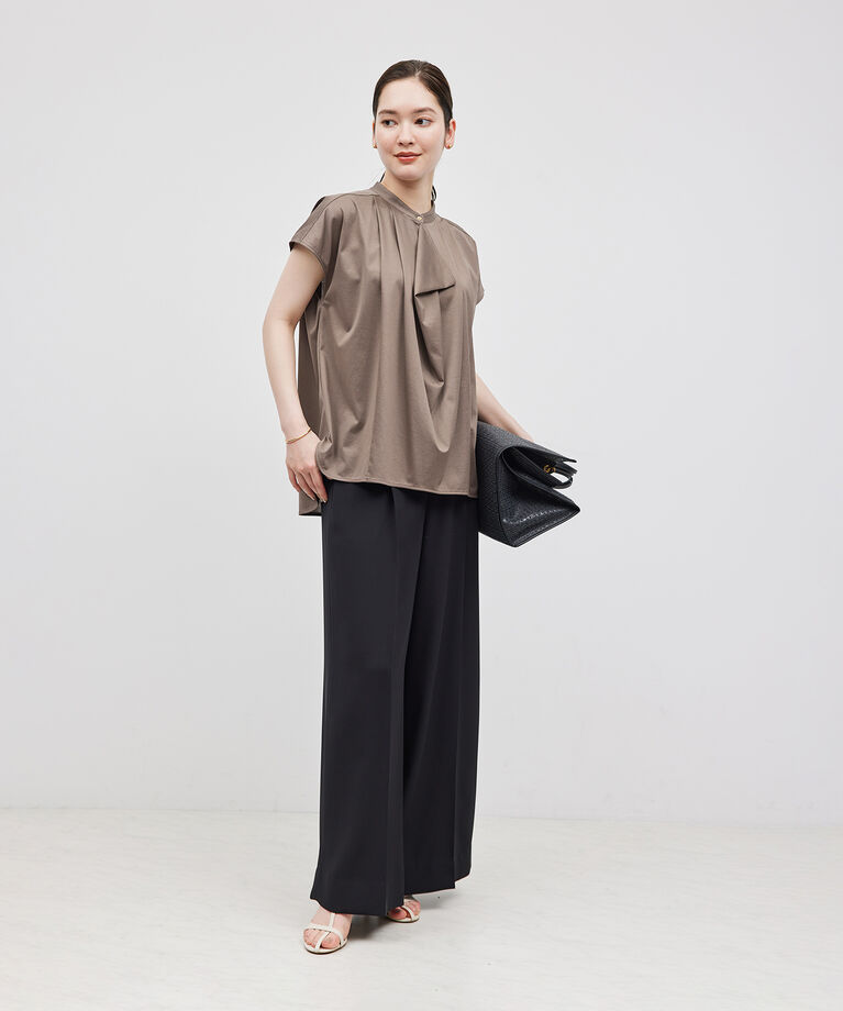 ROPE「【洗える】クリア天竺ラッフルフレンチスリーブカットソー」|シャツ・ブラウス|