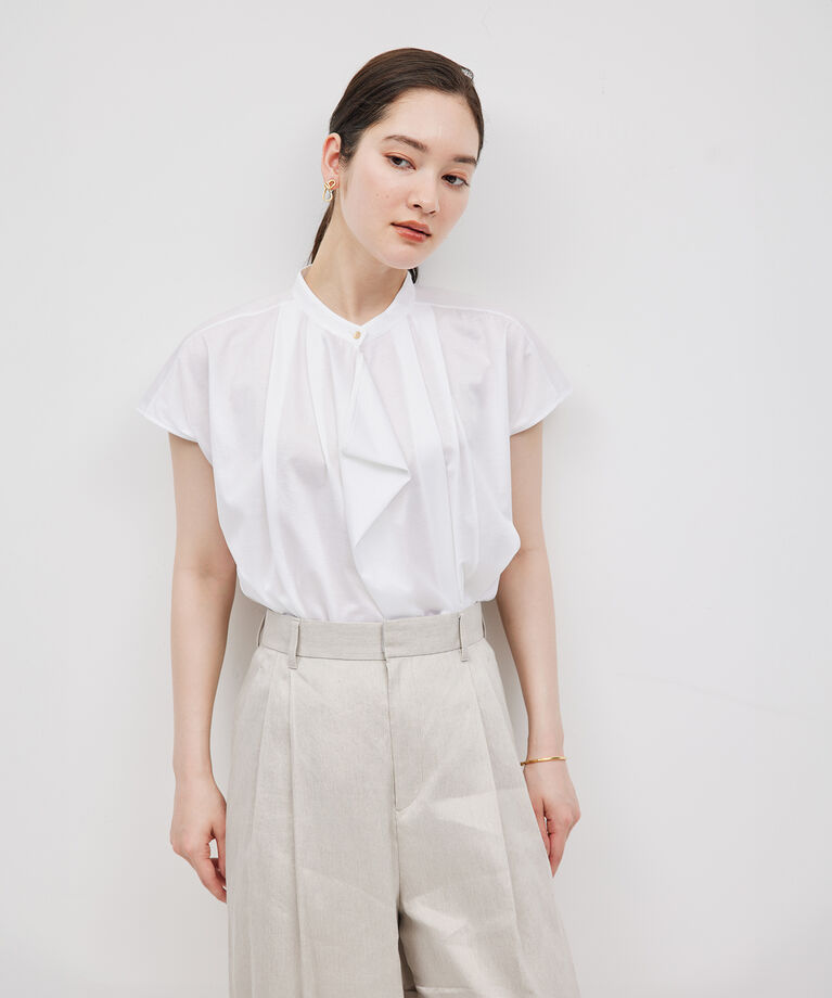 ROPE「【洗える】クリア天竺ラッフルフレンチスリーブカットソー」|シャツ・ブラウス|
