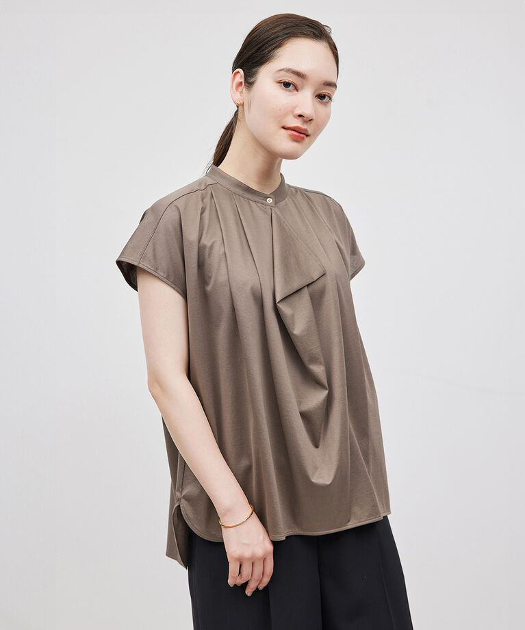 ROPE「【洗える】クリア天竺ラッフルフレンチスリーブカットソー」|シャツ・ブラウス|ブラウン(22)