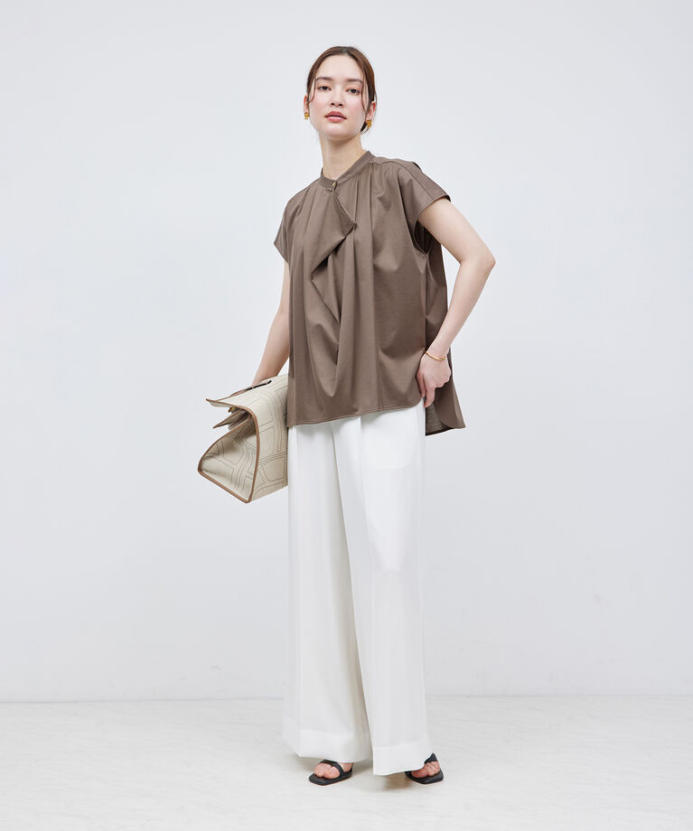 ROPE「【洗える】クリア天竺ラッフルフレンチスリーブカットソー」|シャツ・ブラウス|