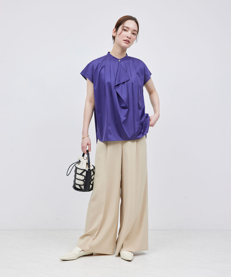 ROPE「【洗える】クリア天竺ラッフルフレンチスリーブカットソー」|シャツ・ブラウス|