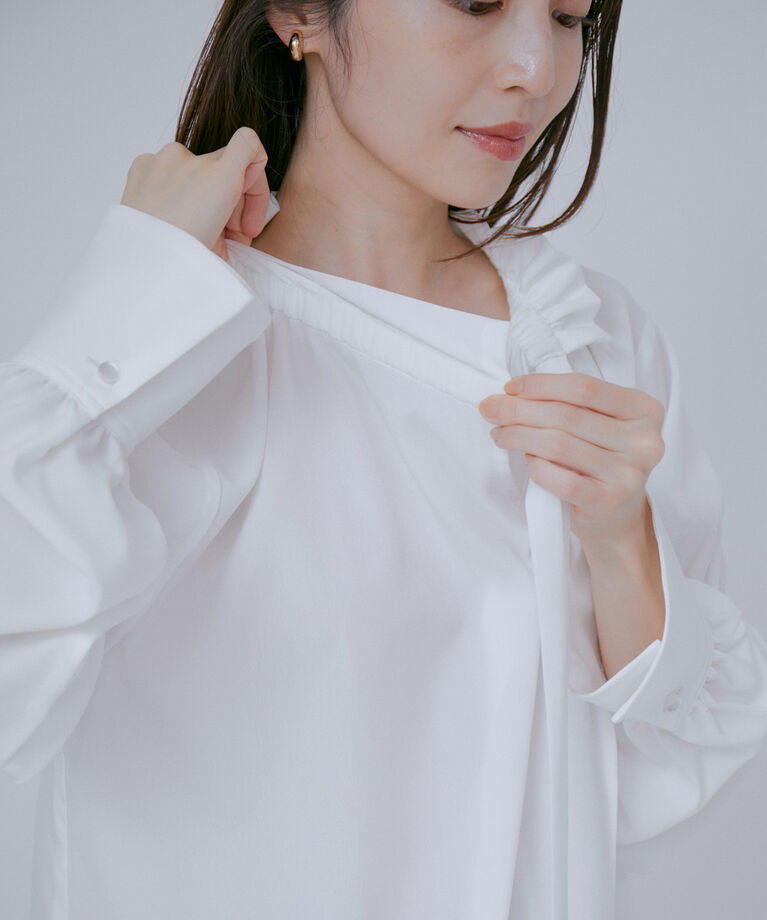 VIS「【洗える】フリルネックシャーリングブラウス」|シャツ・ブラウス|