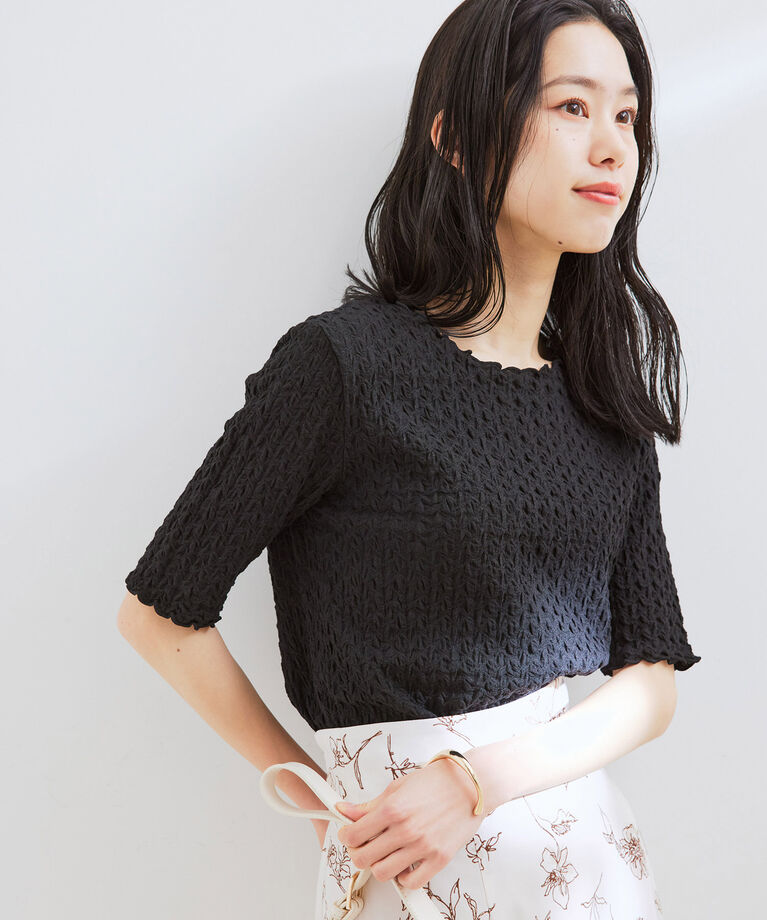 VIS「ふくれジャガード5分袖カットソー」|Tシャツ・カットソー|