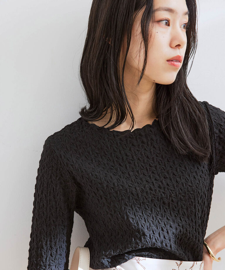 VIS「ふくれジャガード5分袖カットソー」|Tシャツ・カットソー|
