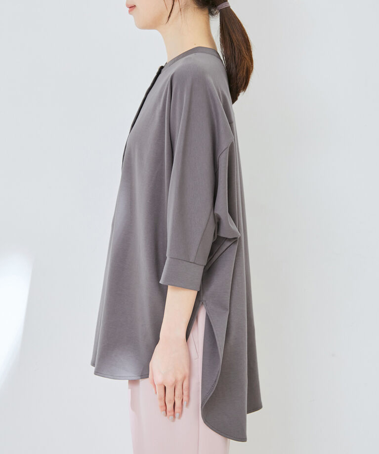 VIS「【接触冷感・洗える】ブロード衿切り替え5分袖ドルマンプルオーバー」|Tシャツ・カットソー|