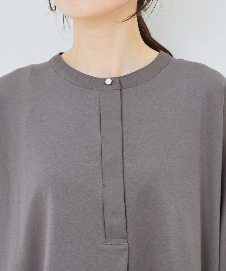 VIS「【接触冷感・洗える】ブロード衿切り替え5分袖ドルマンプルオーバー」|Tシャツ・カットソー|