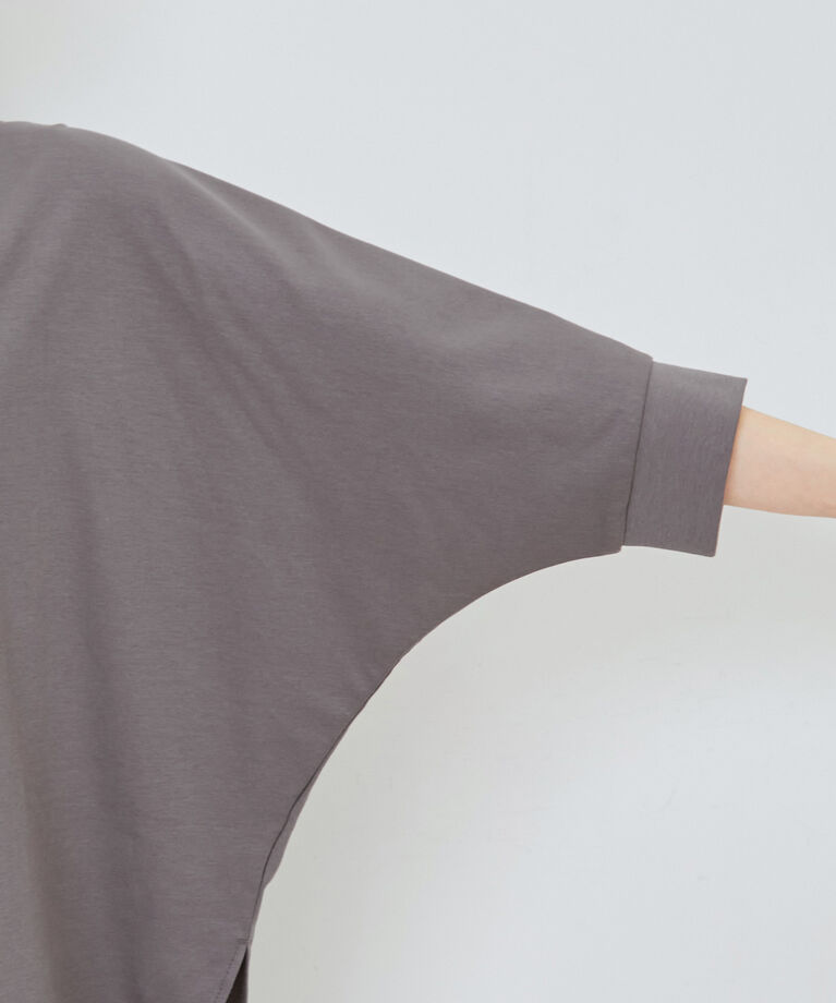 VIS「【接触冷感・洗える】ブロード衿切り替え5分袖ドルマンプルオーバー」|Tシャツ・カットソー|
