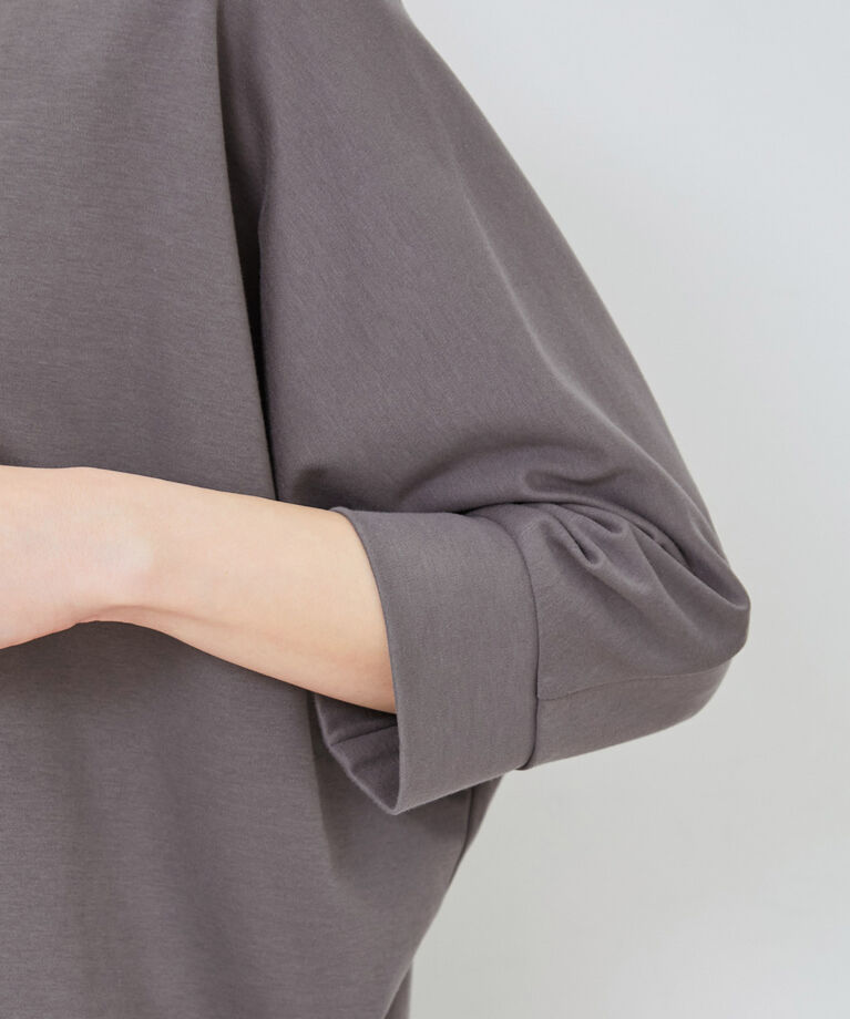 VIS「【接触冷感・洗える】ブロード衿切り替え5分袖ドルマンプルオーバー」|Tシャツ・カットソー|