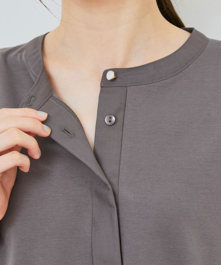VIS「【接触冷感・洗える】ブロード衿切り替え5分袖ドルマンプルオーバー」|Tシャツ・カットソー|