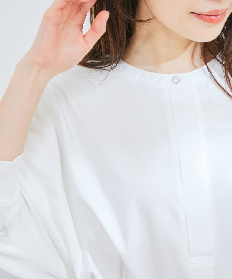 VIS「【接触冷感・洗える】ブロード衿切り替え5分袖ドルマンプルオーバー」|Tシャツ・カットソー|