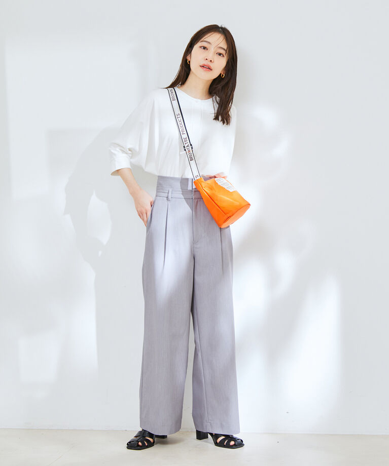 VIS「【接触冷感・洗える】ブロード衿切り替え5分袖ドルマンプルオーバー」|Tシャツ・カットソー|