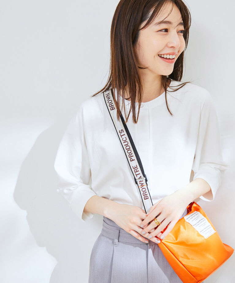 VIS「【接触冷感・洗える】ブロード衿切り替え5分袖ドルマンプルオーバー」|Tシャツ・カットソー|