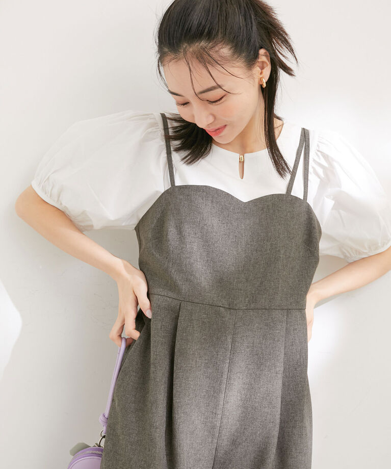 VIS「【接触冷感・洗える】【前後2WAY】異素材ボリュームスリーブカットソー」|Tシャツ・カットソー|