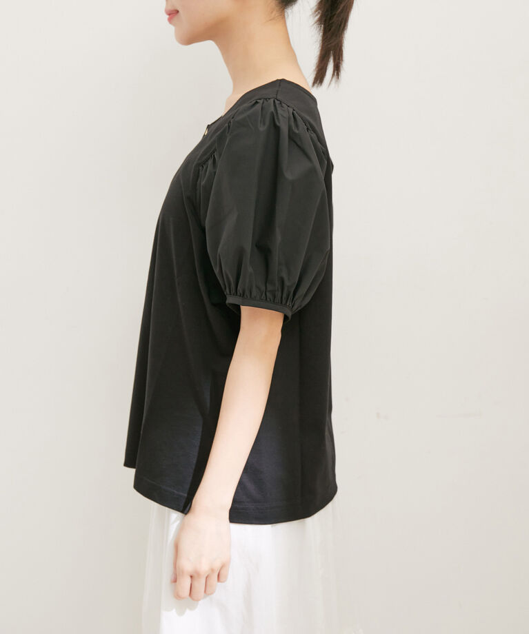 VIS「【接触冷感・洗える】【前後2WAY】異素材ボリュームスリーブカットソー」|Tシャツ・カットソー|