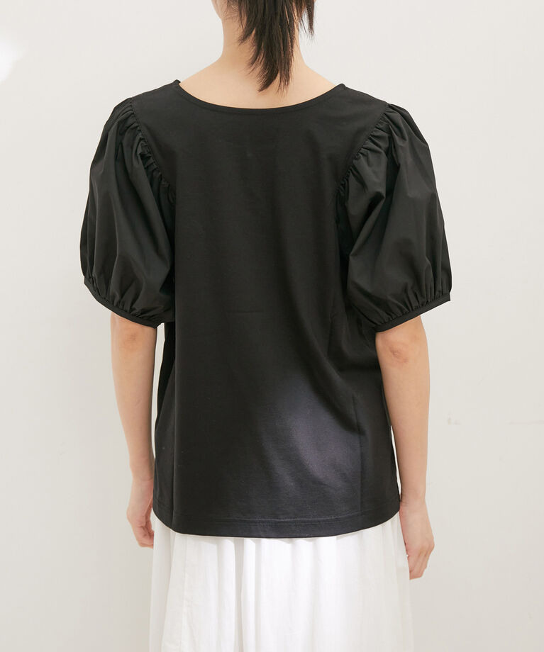 VIS「【接触冷感・洗える】【前後2WAY】異素材ボリュームスリーブカットソー」|Tシャツ・カットソー|
