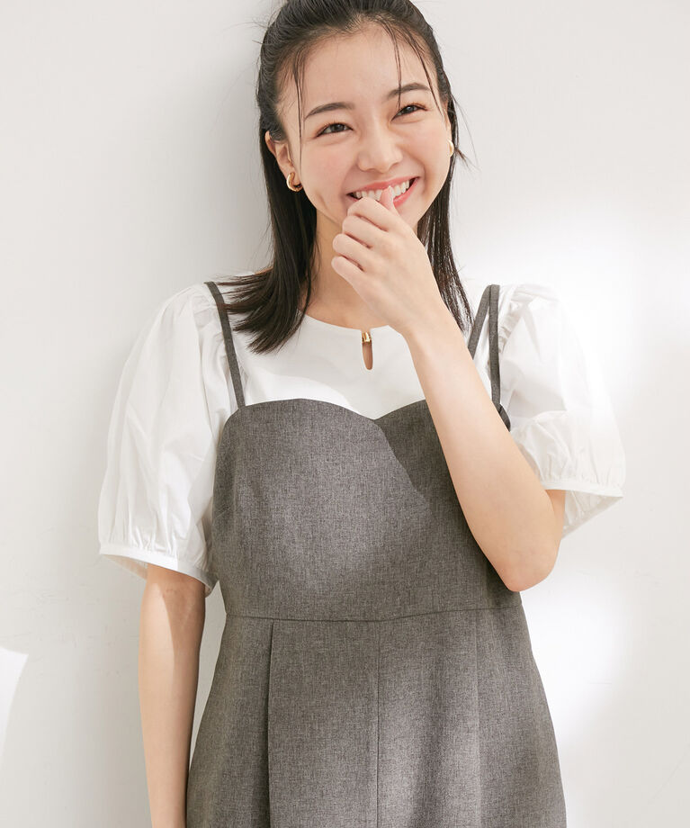 VIS「【接触冷感・洗える】【前後2WAY】異素材ボリュームスリーブカットソー」|Tシャツ・カットソー|