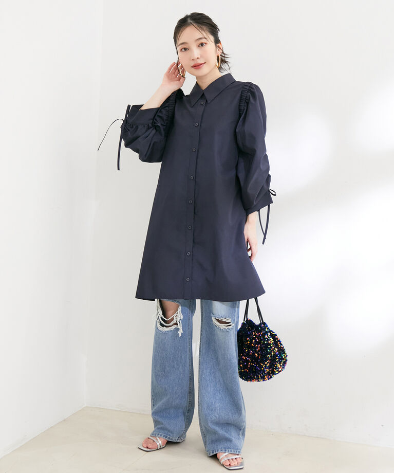 VIS「【洗える】【マルチWAY】ボレロ付きミニシャツワンピース」|その他|ネイビー(40)