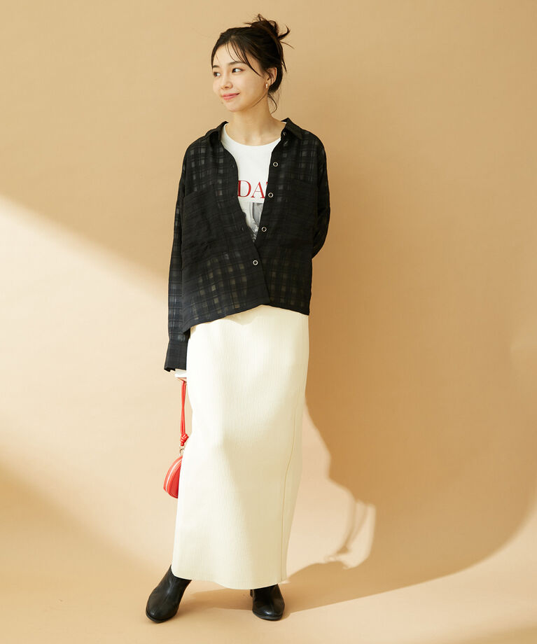 VIS「【洗える】ポケット付きミドル丈チェックシアーシャツ」|シャツ・ブラウス|