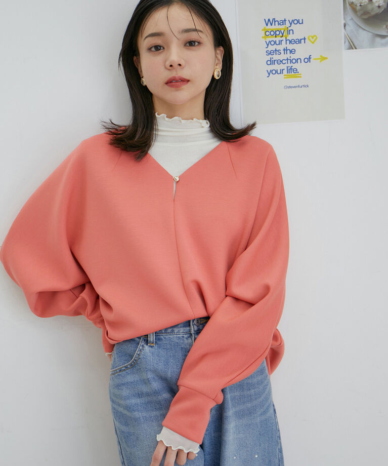 VIS「【スフレタッチシリーズ】Ｖネックドルマンプルオーバー【洗える】」|ニット・セーター|