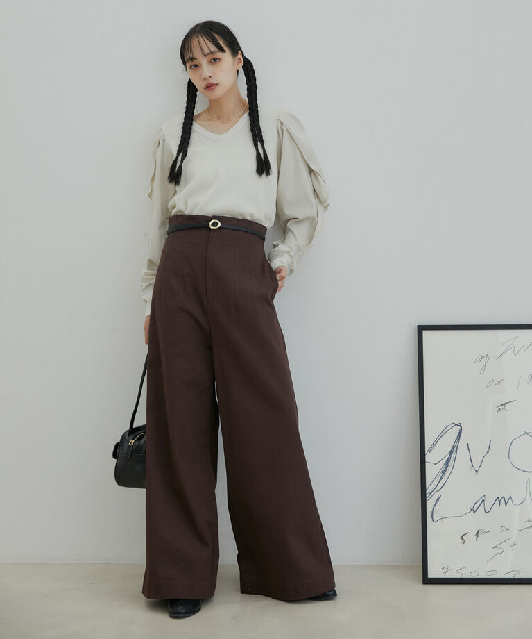 VIS「【洗える】袖フリルドッキングニットトップス」|ニット・セーター|