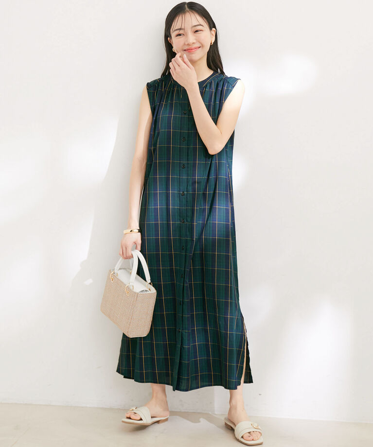 VIS「【WEB限定】【2WAY】ノースリーブチェックロングワンピース」|ワンピース|