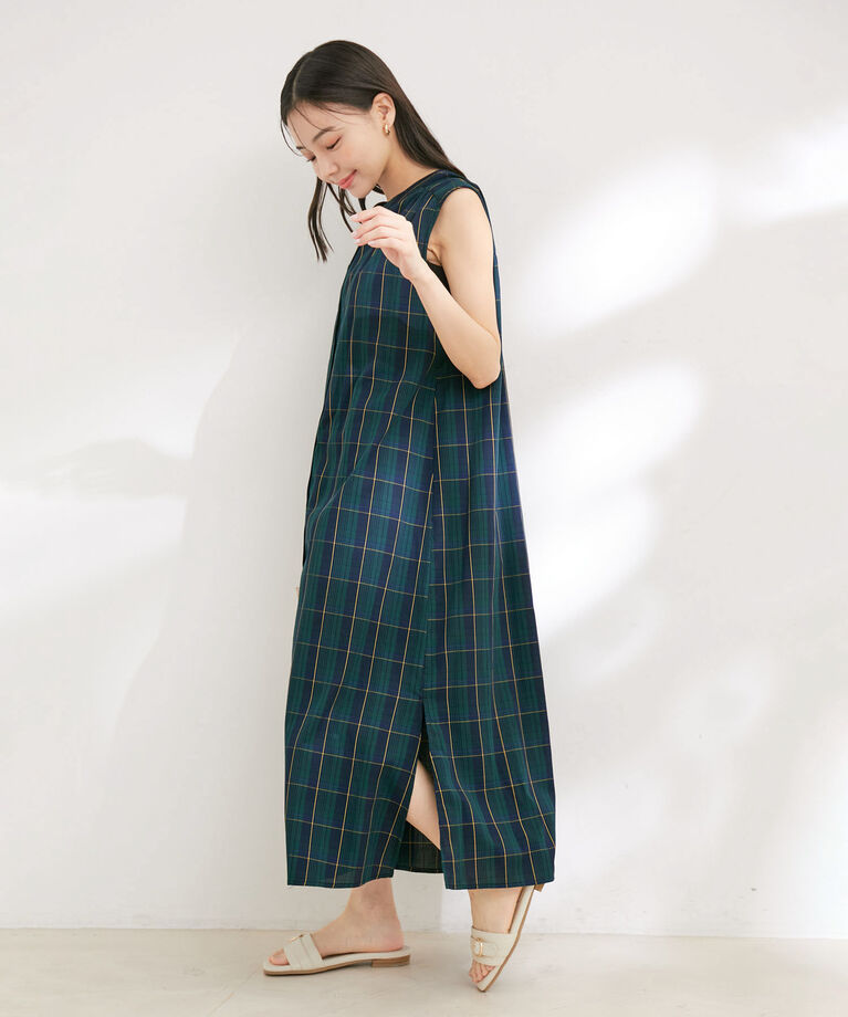 VIS「【WEB限定】【2WAY】ノースリーブチェックロングワンピース」|ワンピース|