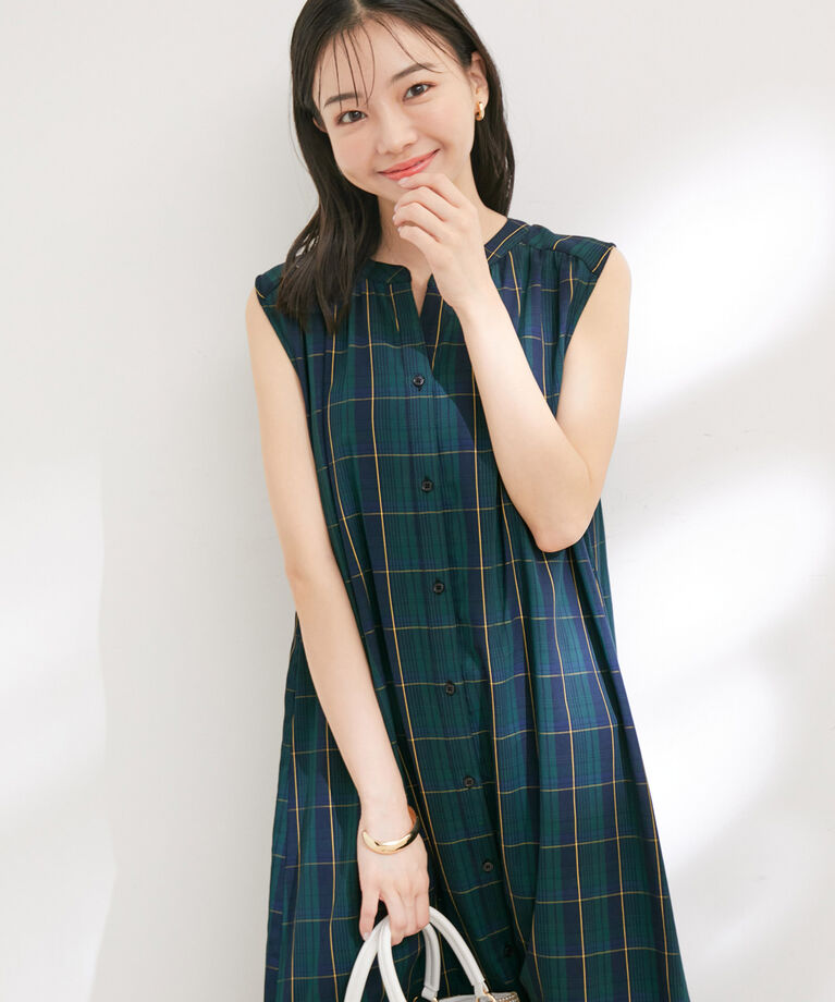 VIS「【WEB限定】【2WAY】ノースリーブチェックロングワンピース」|ワンピース|