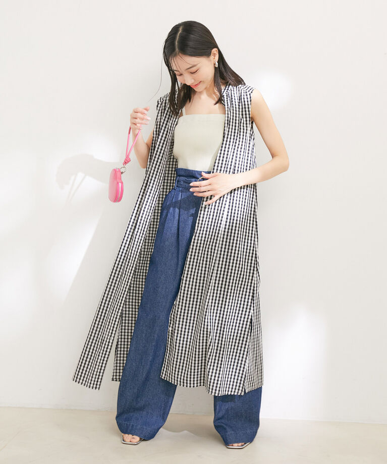 VIS「【WEB限定】【2WAY】ノースリーブチェックロングワンピース」|ワンピース|