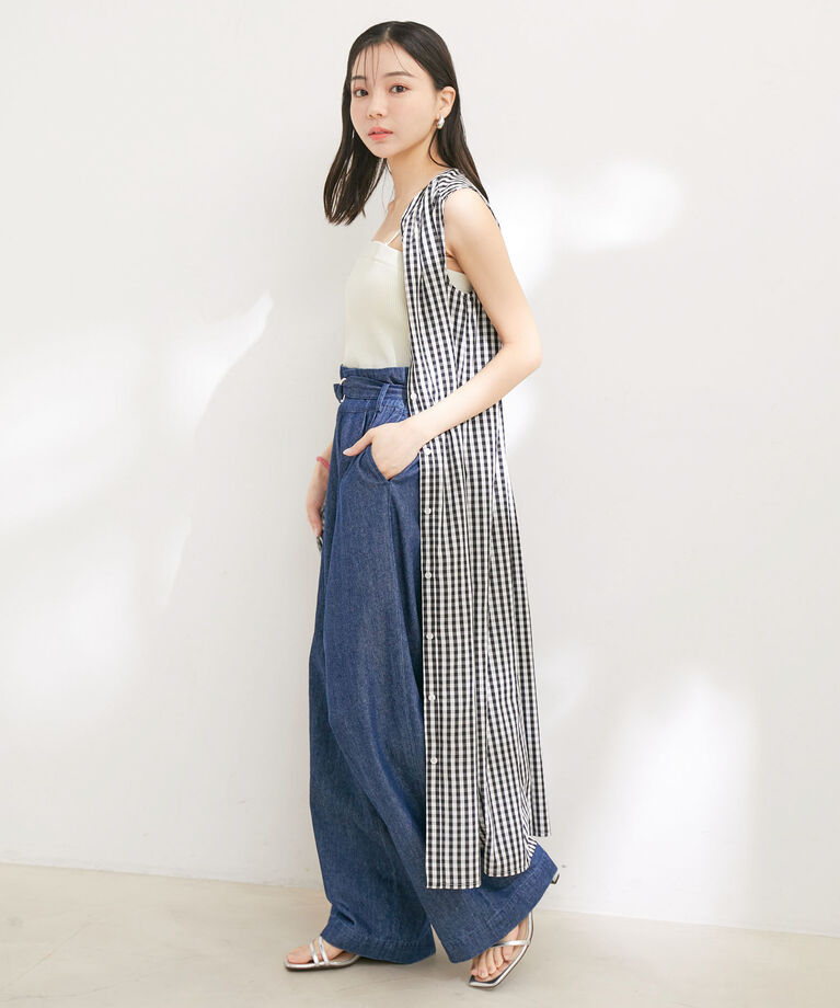 VIS「【WEB限定】【2WAY】ノースリーブチェックロングワンピース」|ワンピース|