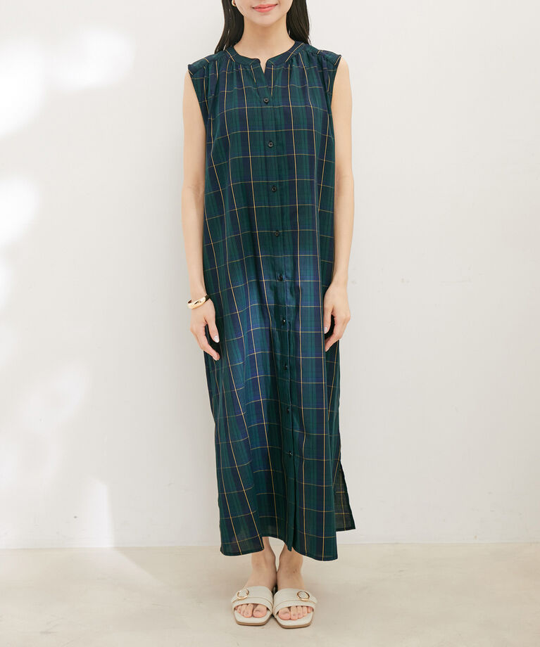 VIS「【WEB限定】【2WAY】ノースリーブチェックロングワンピース」|ワンピース|