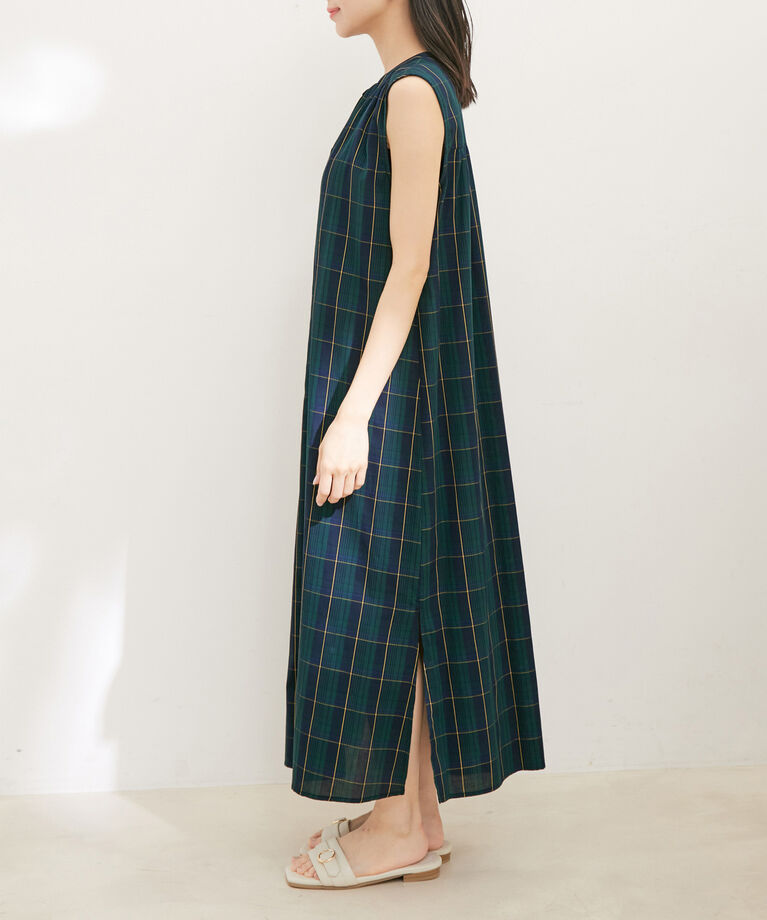 VIS「【WEB限定】【2WAY】ノースリーブチェックロングワンピース」|ワンピース|