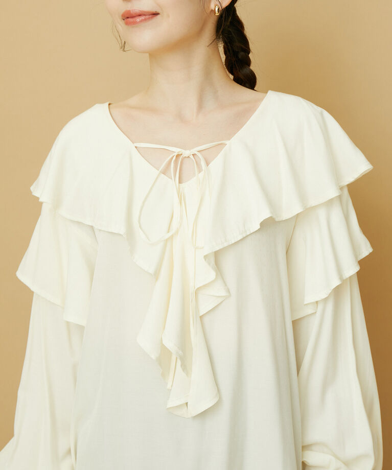 VIS「【洗える】ラッフルフリルチュニックブラウス」|シャツ・ブラウス|