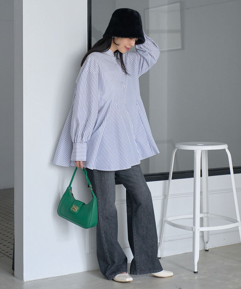 VIS「【洗える・シワが取れやすい】美easyフレアシャツ」|シャツ・ブラウス|